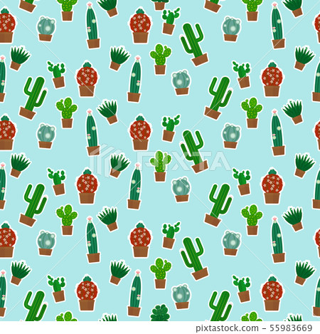Cactus seamless pattern on blue background 55983669