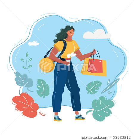 Girl with bags on sale. Girl with bags on sale. 55983812