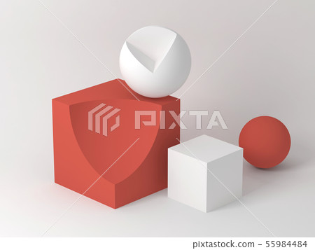 Sliced red white geometric shapes, 3d 55984484