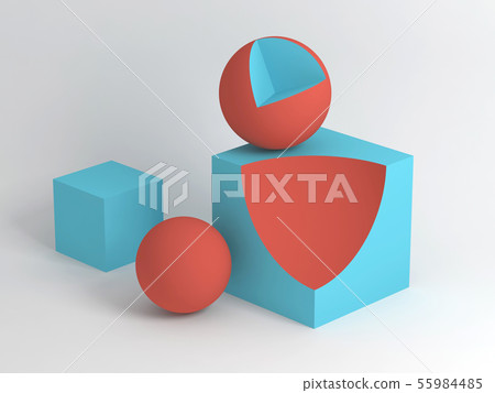 3d red blue geometric shapes 55984485