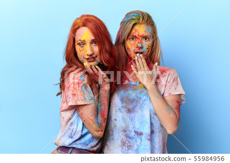 emotional amazed astonished girls with palms closing her mouth emotional amazed astonished girls with palms closing her mouth 55984956