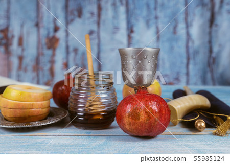 Jewish Holiday Rosh hashanah honey and apples with Jewish Holiday Rosh hashanah honey and apples with 55985124