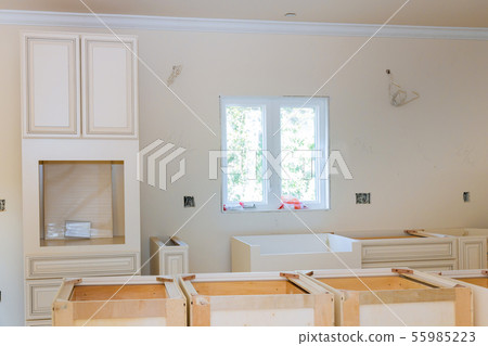 White of kitchen wooden cabinets with contemporary 55985223
