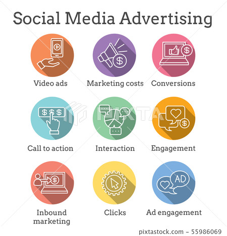 Social Media Ads Icon Set with video ads, user Social Media Ads Icon Set with video ads, user 55986069