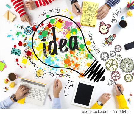 Business people with lightbulb idea icon. Business people with lightbulb idea icon. 55986461