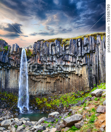 Amazing view of Svartifoss waterfall with basalt Amazing view of Svartifoss waterfall with basalt 55986799
