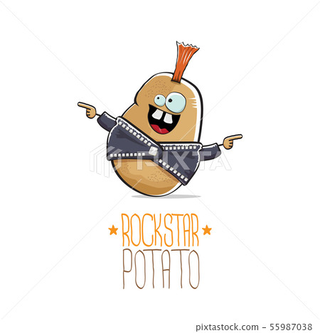 vector funny cartoon cute brown punk rock star potato character with Iroquois isolated on white 55987038