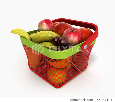 shopping basket full of fresh fruit 3d render shopping basket full of fresh fruit 3d render 55987183