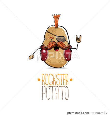 vector funny cartoon cute brown punk rock star potato character with Iroquois isolated on white vector funny cartoon cute brown punk rock star potato character with Iroquois isolated on white 55987317