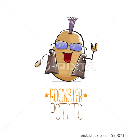 vector funny cartoon cute brown punk rock star potato character with Iroquois isolated on white vector funny cartoon cute brown punk rock star potato character with Iroquois isolated on white 55987394