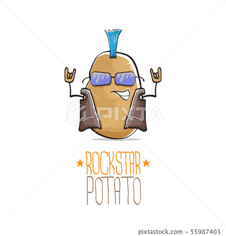 vector funny cartoon cute brown punk rock star potato character with Iroquois isolated on white 55987403