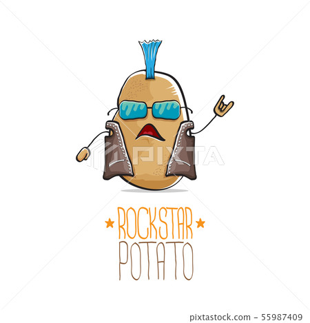 vector funny cartoon cute brown punk rock star potato character with Iroquois isolated on white vector funny cartoon cute brown punk rock star potato character with Iroquois isolated on white 55987409