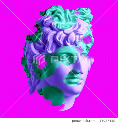 Modern conceptual art poster with ancient statue of bust of Venus. Collage of contemporary art. 55987450