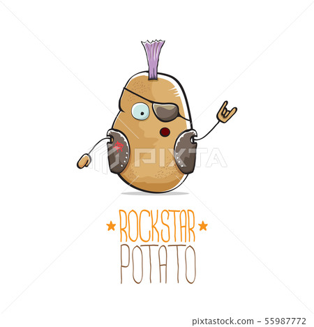 vector funny cartoon cute brown punk rock star potato character with Iroquois isolated on white 55987772