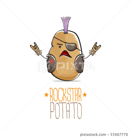 vector funny cartoon cute brown punk rock star potato character with Iroquois isolated on white 55987778