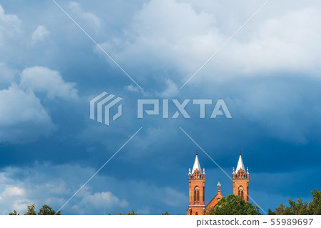 Church far away on the horizon 55989697