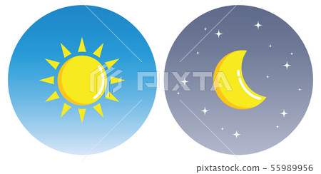 sun and moon with clouds in circle day and night concept 55989956
