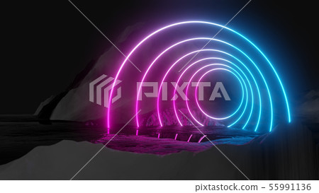 Glowing neon circles on dark background 55991136