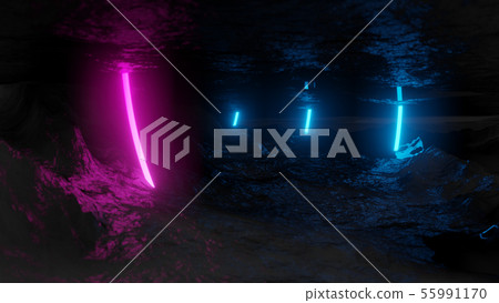 Glowing neon circles on dark background 55991170