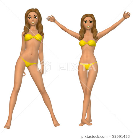 Cartoon girl in yellow bikini 55991433