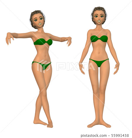 Cartoon girl in green bikini 55991438