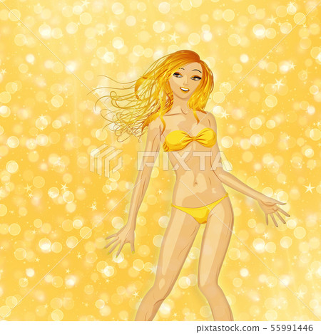 Blonde girl on yellow background Blonde girl on yellow background 55991446