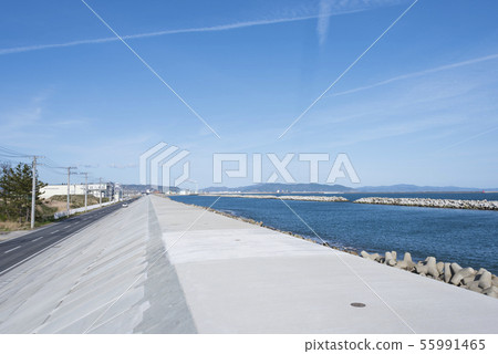 Seawall Embankment Disaster Mitigation Higashimatsushima City Tohoku Region 55991465