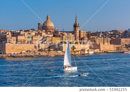 Valletta Skyline from Sliema at sunset, Malta Valletta Skyline from Sliema at sunset, Malta 55992255