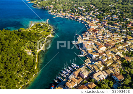 Gaios, capital city of Paxos Island, aerial view. Greece. 55993498
