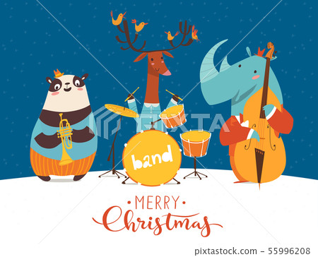 Christmas party vector poster with funny musicians. 55996208