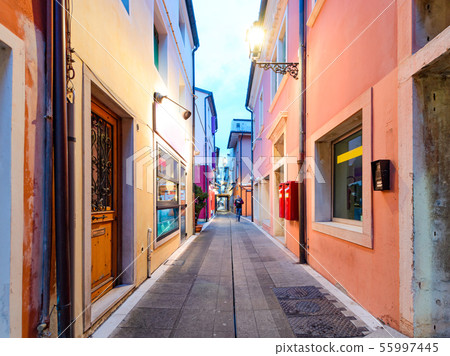 colorful street in the Old city of Europe. 55997445