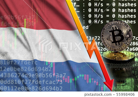 Netherlands flag and falling red arrow on bitcoin Netherlands flag and falling red arrow on bitcoin 55998406