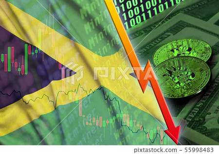 Jamaica flag and cryptocurrency falling trend with Jamaica flag and cryptocurrency falling trend with 55998483