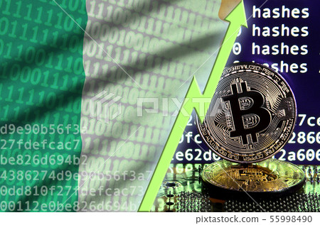 Ireland flag and rising green arrow on bitcoin 55998490