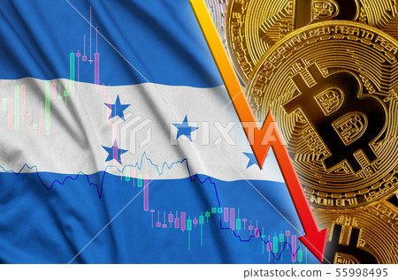 Honduras flag and cryptocurrency falling trend 55998495