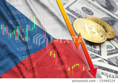 Czech flag and cryptocurrency falling trend with Czech flag and cryptocurrency falling trend with 55998524
