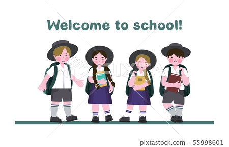 Schoolchildren, boys and girls with backpacks 55998601