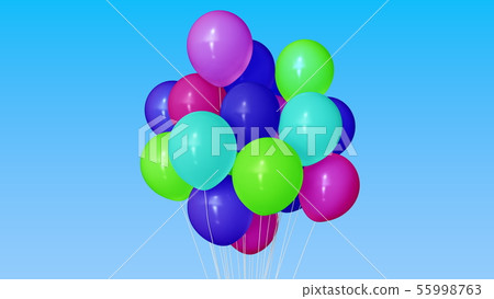 A bunch of colorful helium balloons. 3D rendering A bunch of colorful helium balloons. 3D rendering 55998763