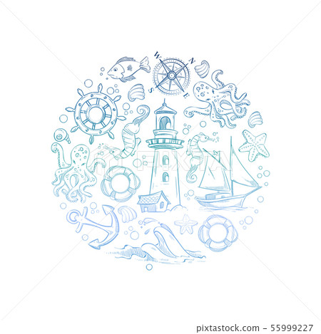 Sea underwater life, colorful marine banner concept Sea underwater life, colorful marine banner concept 55999227