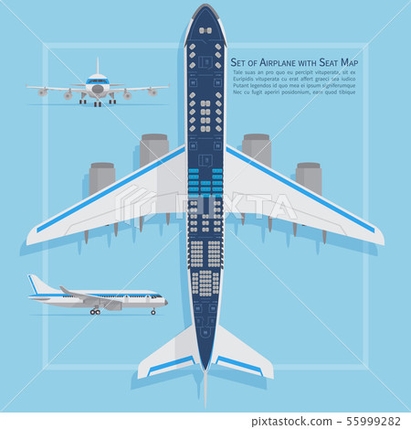 Aircraft seats plan top view. Business and economy classes airplane indoor information map. Vector 55999282