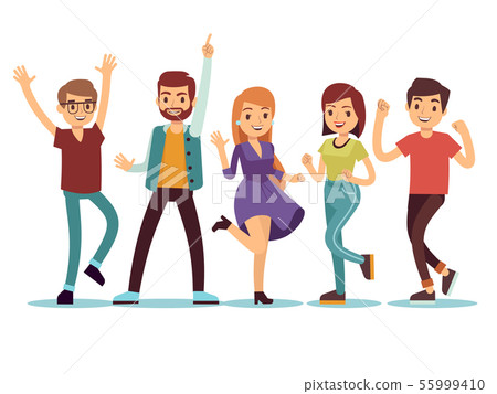 Happy smilling dancing young persons at christmas party. Cartoon vector people set Happy smilling dancing young persons at christmas party. Cartoon vector people set 55999410