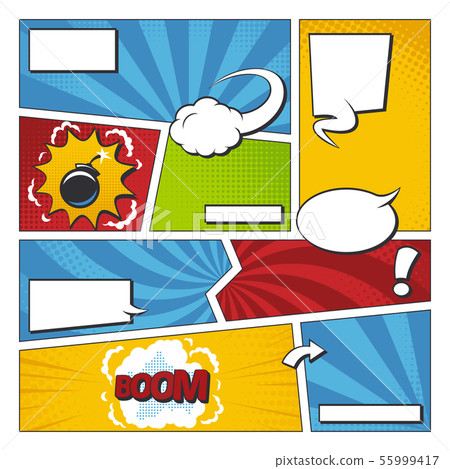 Comic book vector frame set with speech bubbles. Comics page template Comic book vector frame set with speech bubbles. Comics page template 55999417