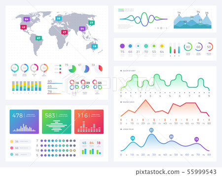 Business infographic elements, flowing graphics, stock market reports and workflow charts vector set Business infographic elements, flowing graphics, stock market reports and workflow charts vector set 55999543