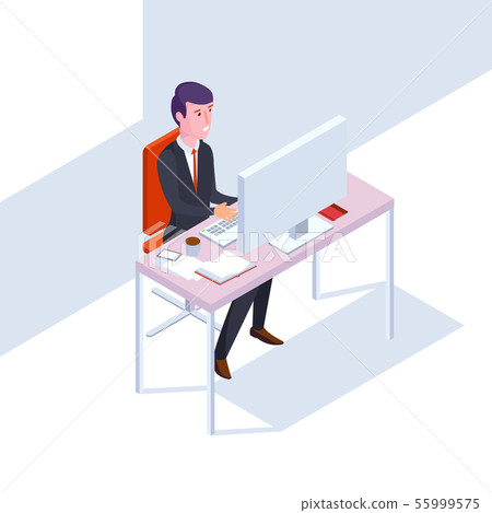 Isometric SEO businessman at work. Flat style office vector illustration Isometric SEO businessman at work. Flat style office vector illustration 55999575