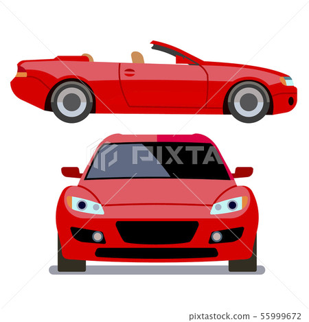 Vector flat-style cars in different views. Red cabriolet Vector flat-style cars in different views. Red cabriolet 55999672
