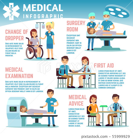 Healthcare vector infographics with medical staff nurses, doctors and patients in hospital 55999929