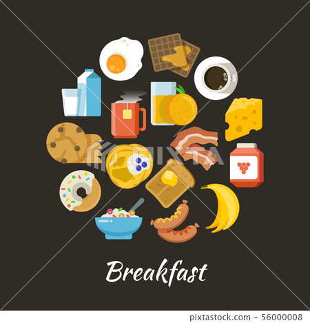 Breakfast vector concept. Fresh and healthy food flat iconce in circle design Breakfast vector concept. Fresh and healthy food flat iconce in circle design 56000008