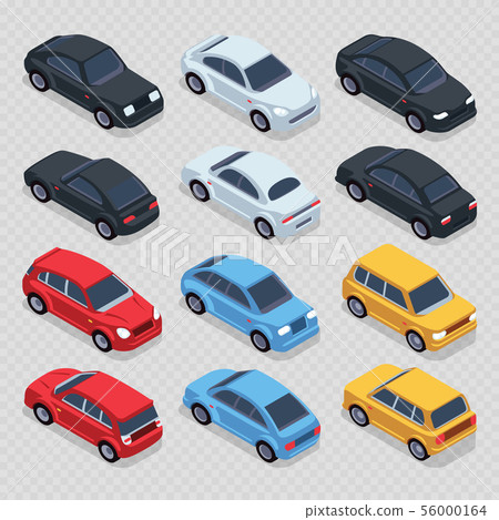 Isometric 3d cars set isolated on transparent background 56000164