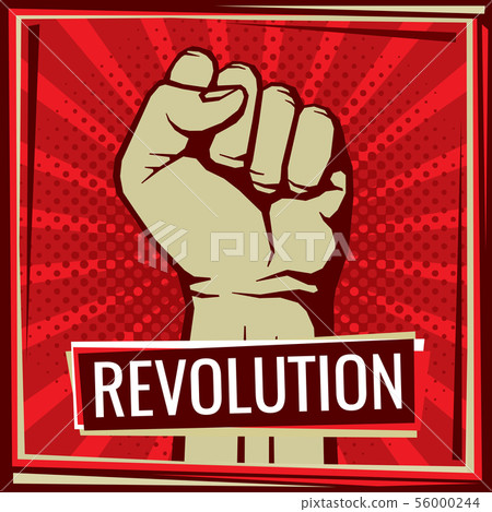 Revolution fight vector poster with worker hand fist raised 56000244