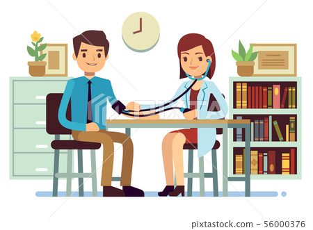 Healthcare and medicine vector concept with doctor checking patients blood pressure 56000376